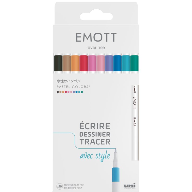 uni-ball fineliner EMOTT, pastelkleuren, 0,4 mm, 10 stuks